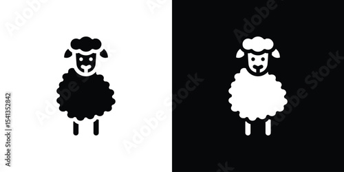 Sheep icon in flat black solid vector set