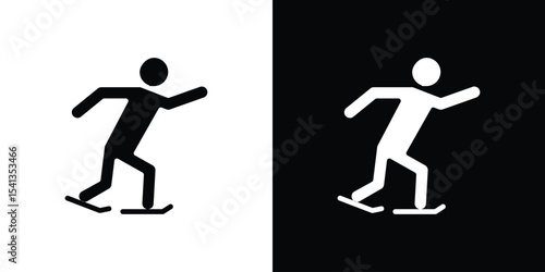 Skating icon in flat black solid vector set