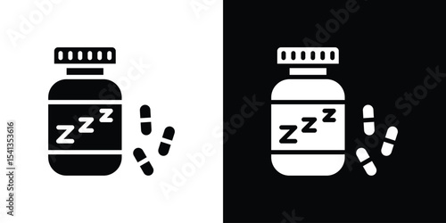 Sleeping pills icon in flat black solid vector set