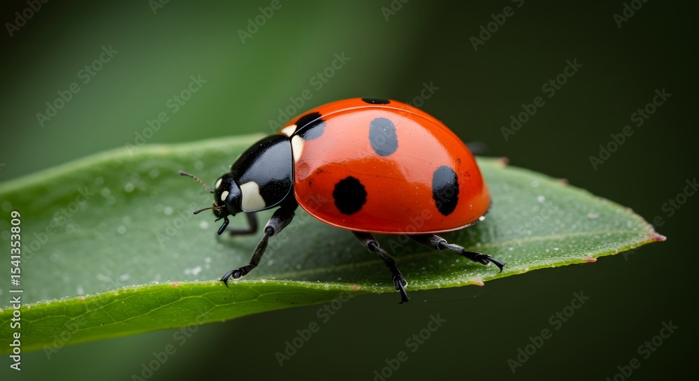 Fototapeta premium Macro Photography of a Ladybug on a Green Leaf