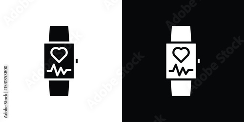 Smartwatch icon in flat black solid vector set