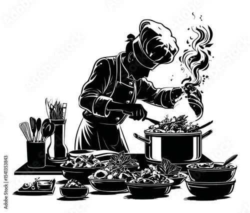 Professional Chef in Action Preparing Culinary Masterpiece in Kitchen