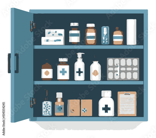 Medicine Cabinet Organized with Various Bottles and Containers