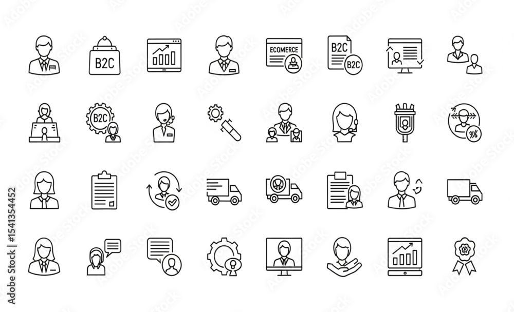 Set of thin line business and e-commerce icons Set of thin line business and e-commerce icons