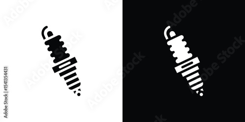 Spark plug icon in flat black solid vector set