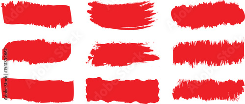 Red brush stroke set isolated on background. Collection of trendy brush stroke vector for red ink paint, grunge backdrop, dirt banner, Brush stroke vector.