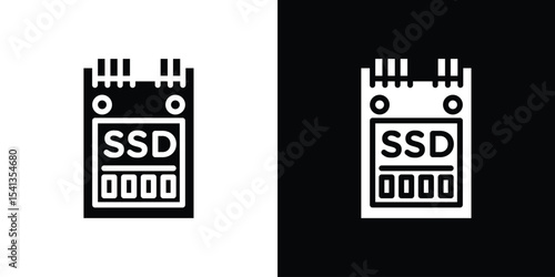 SSD drive icon in flat black solid vector set