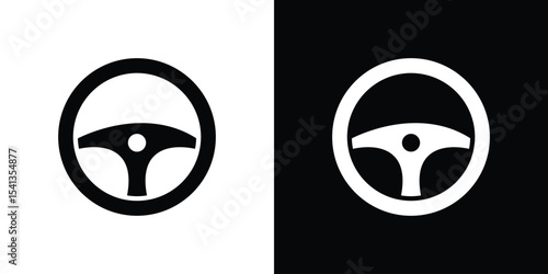 Steering wheel icon in flat black solid vector set
