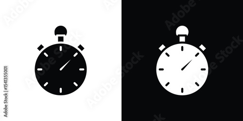 Stopwatch icon in flat black solid vector set