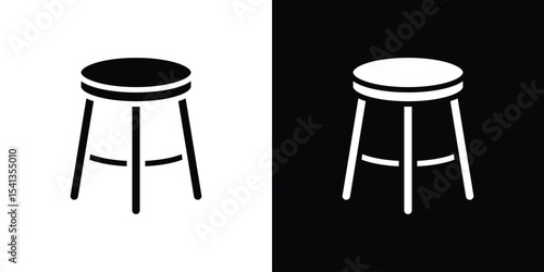 Stool icon in flat black solid vector set