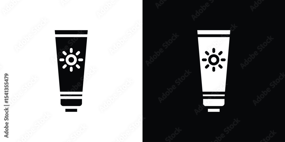 Fototapeta premium Sunscreen icon in flat black solid vector set