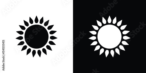Sunflower icon in flat black solid vector set