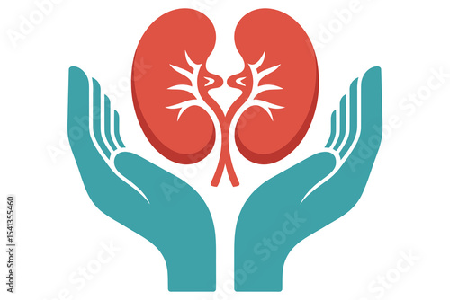 Vector Illustration of Hands Holding Human Kidneys Symbol

