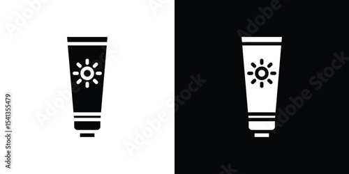 Sunscreen icon in flat black solid vector set