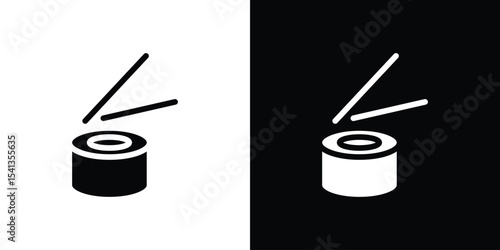 Sushi icon in flat black solid vector set