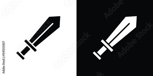 Sword icon in flat black solid vector set