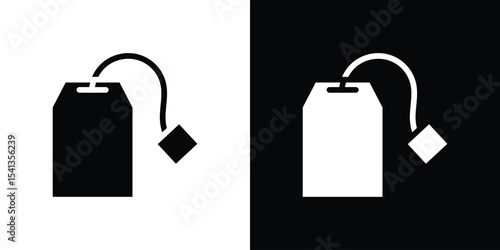 Tea bag icon in flat black solid vector set