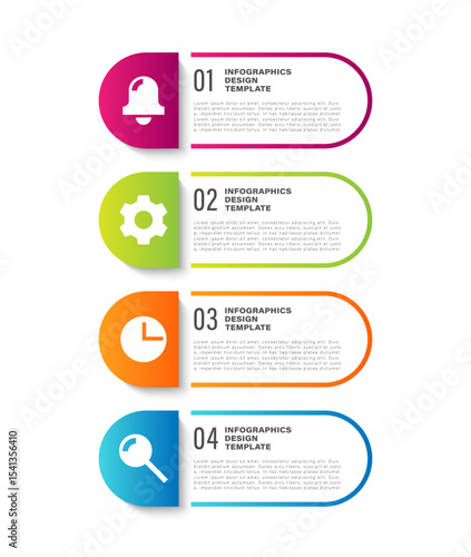 Vertical infographic template for presentation slides. Four steps process mockup with icons