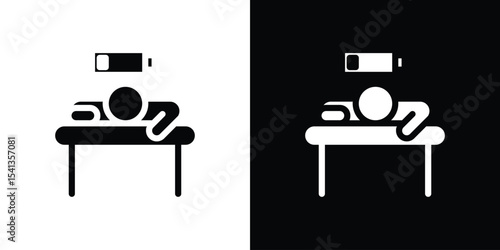 Tired person icon in flat black solid vector set