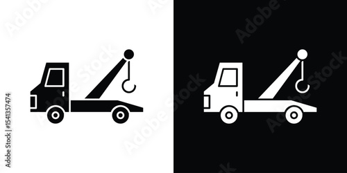 Tow truck icon in flat black solid vector set