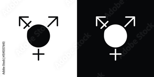 Transgender icon in flat black solid vector set