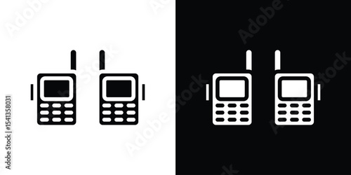 Two way radio icon in flat black solid vector set