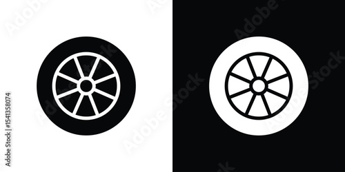 Tyre icon in flat black solid vector set