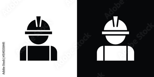 User helmet safety icon in flat black solid vector set