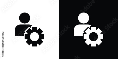 User gear icon in flat black solid vector set