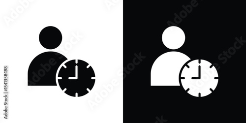 User time icon in flat black solid vector set