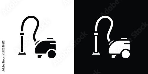 Vacuum cleaner icon in flat black solid vector set