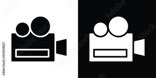 Video camera icon in flat black solid vector set