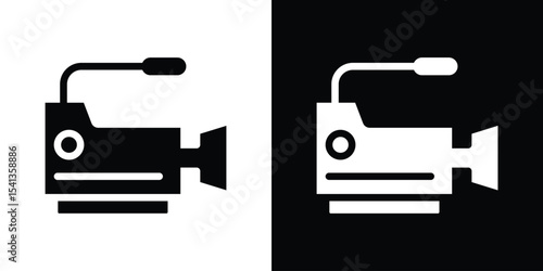 Video camera icon in flat black solid vector set