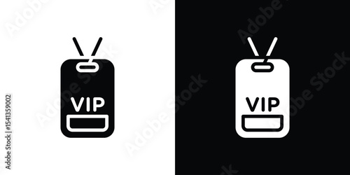 VIP neck tag icon in flat black solid vector set