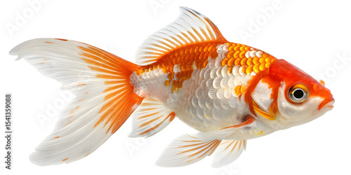 Vibrant orange and white goldfish isolated on black