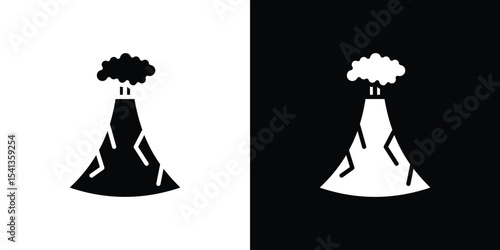 Volcano icon in flat black solid vector set