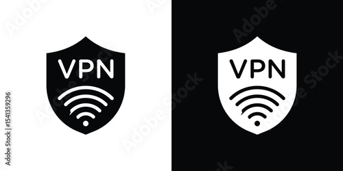 Vpn icon in flat black solid vector set