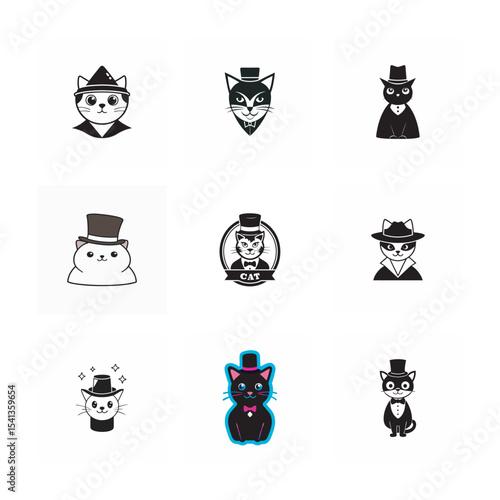 set of cat wearing a tall, exaggerated top hat