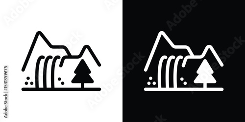 Waterfall icon in flat black solid vector set