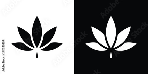 Weed icon in flat black solid vector set