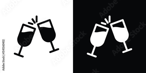 Wine toast icon in flat black solid vector set