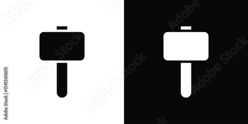 Wooden mallet icon in flat black solid vector set