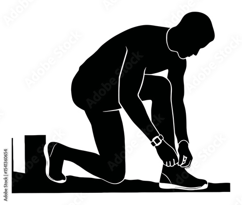 Abstract Illustration of a Person Tying Shoe Laces in a Minimalist Style