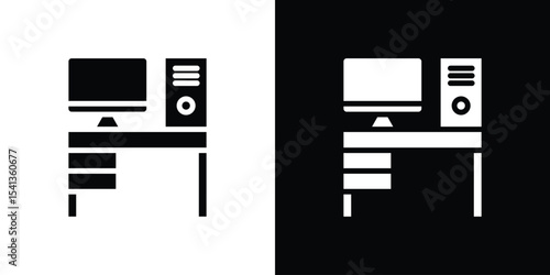 Workspace icon in flat black solid vector set