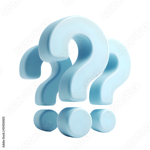 Three blue 3d question marks isolated on transparent background