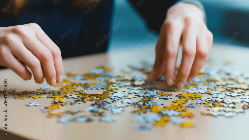 Hands assembling a jigsaw puzzle Hands assembling a jigsaw puzzle