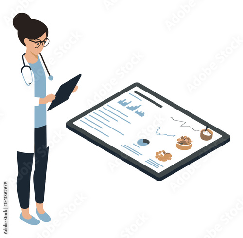 Doctor Reviewing Patient Data on Tablet in Modern Medical Setting