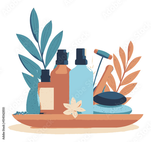 Natural Beauty Products and Spa Essentials in a Vector Cartoon Style