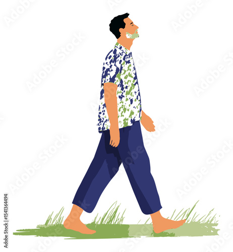 Cartoon Style Vector Illustration of Man Walking in Casual Attire