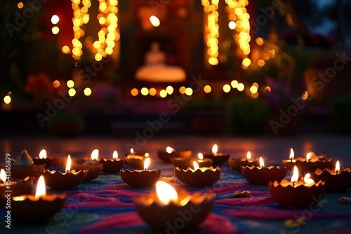 Wallpaper Mural Beautifully Decorated Home with Glowing Diyas for Diwali Night Torontodigital.ca